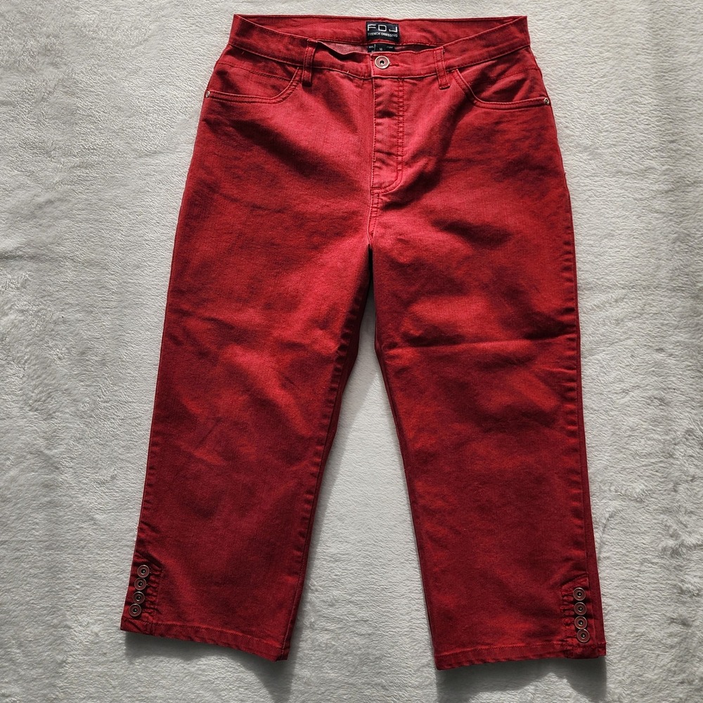 FDJ French Dressing Suzanne Capri Womens 10 Red Stretch‎ Denim Buttons Preppy